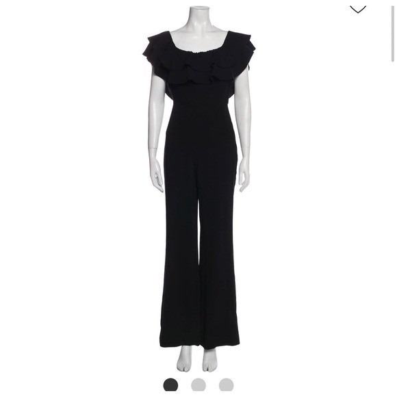 INTERMIX Pants - Intermix Acetate Scoop Neck Ruffle collar Short Sleeve Jumpsuit Black size 6
